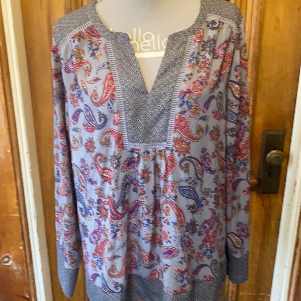 💫Dr2 Grey &Blue paisley Boho top💫